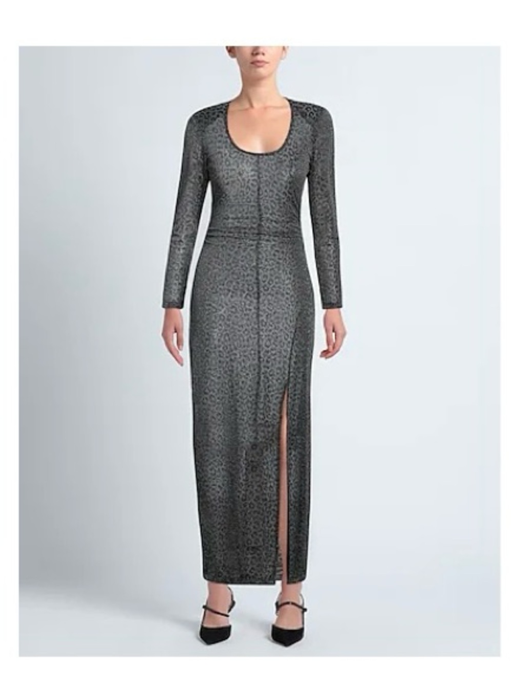 NWT Dimora Charcoal Leopard Print Sheer Maxi Dress US 4